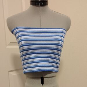 Tube Top Lot Of 3 White & Blue
